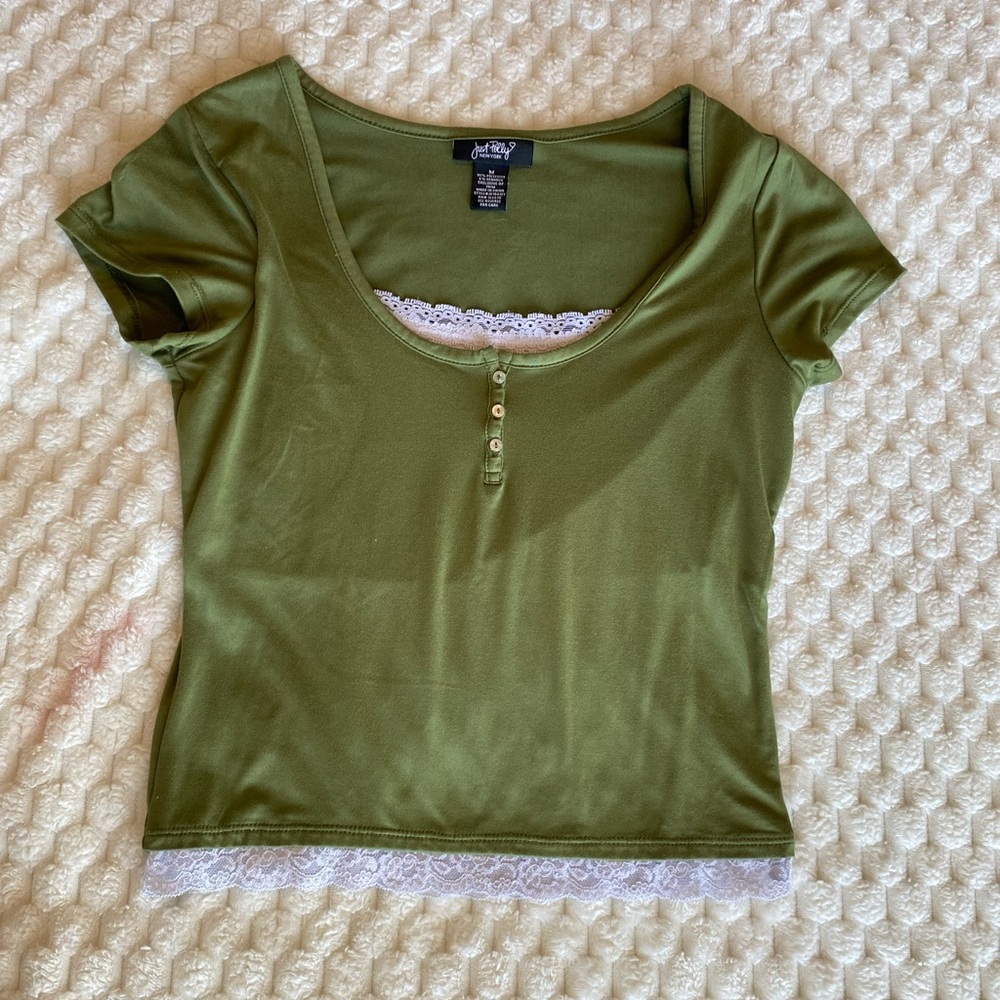 Women's Green Top with Lace Trim